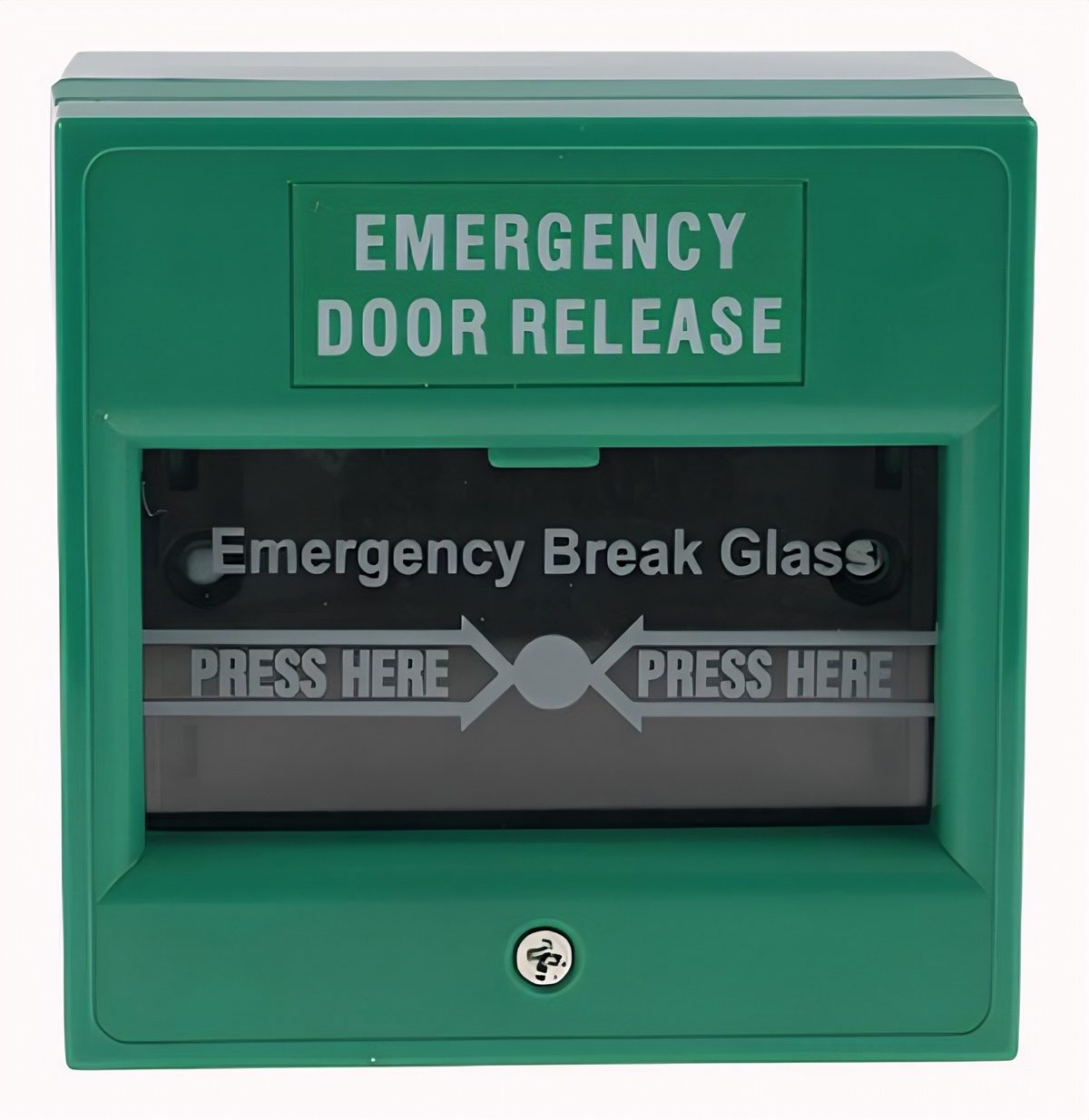 Pulsador de emergencia verde para liberación de puerta