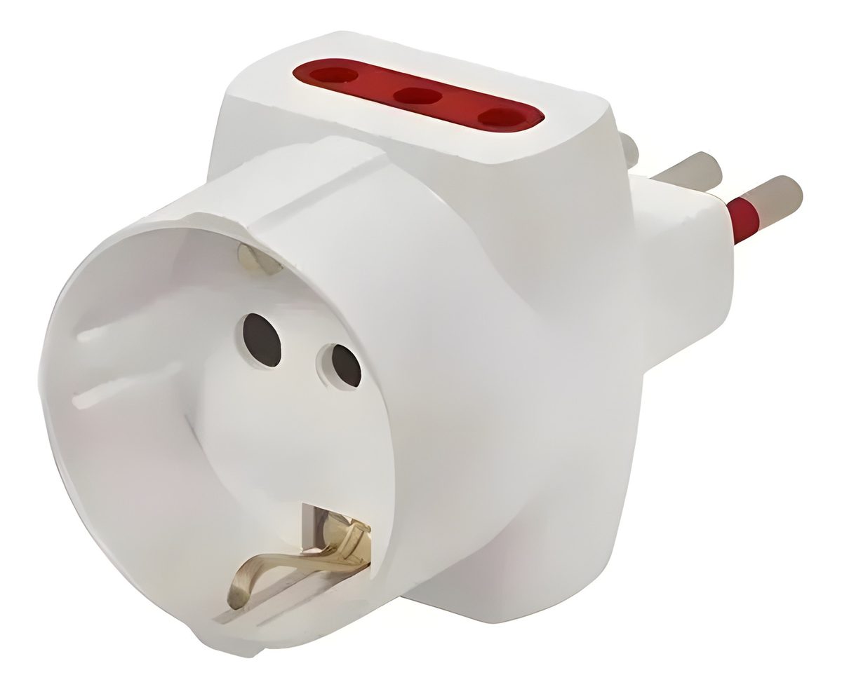 Adaptador Schuko Y 2 Tomas 3 En Línea A Ficha 3 En Línea Blanco
