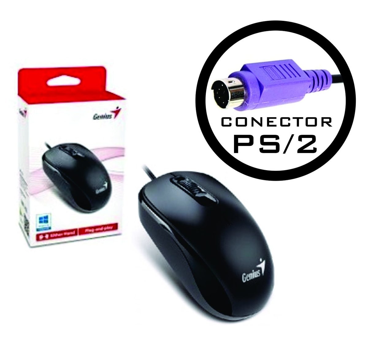 Mouse Cableado Ps-2 1200dpi 3 Botones Negro