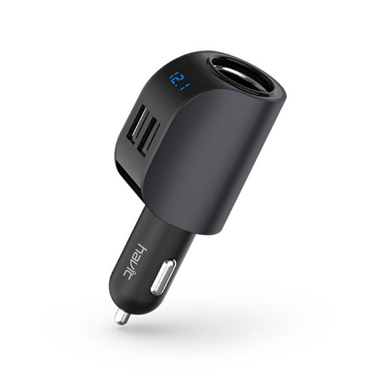 Cargador De Auto 5V/2.1A Con Pantalla LED Negro
