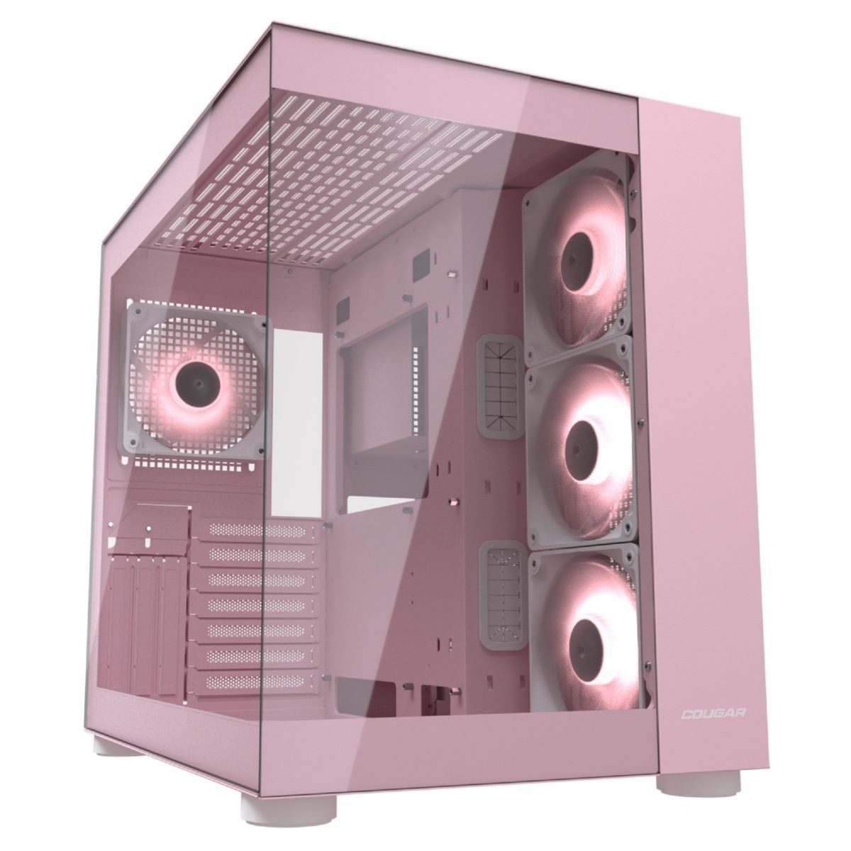 Gabinete PC Mid-Tower Atx Rosado Vidrio Templado 3 Ventiladores Argb