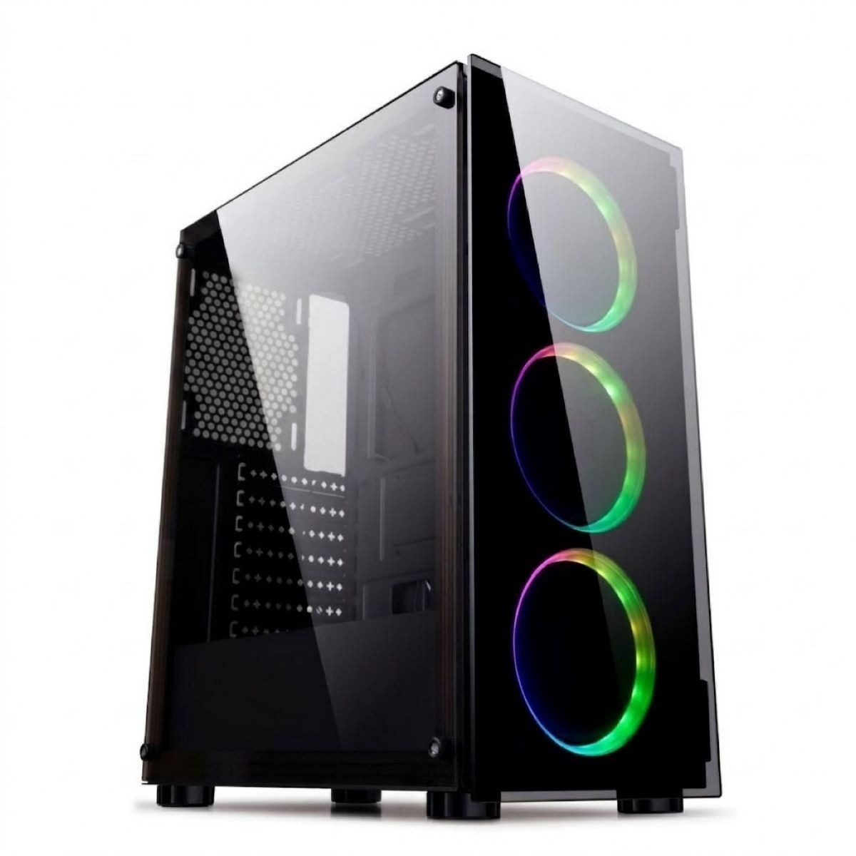 Gabinete Atx Mid-Tower Negro Vidrio Templado 3 Frontales Argb