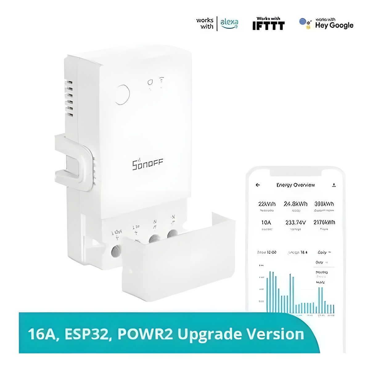 Interruptor Monitoreo De Energía Wi-Fi 1 Canal 16A Riel Din