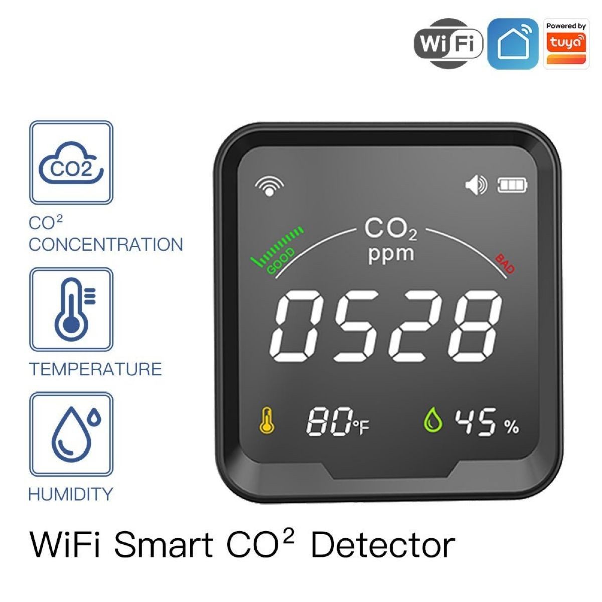 Detector De Co2 WiFi Medidor De Calidad De Aire Con Temperatura Y Humedad