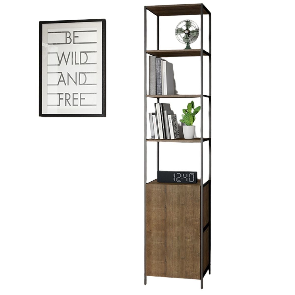 Biblioteca 1 Puerta Madera Estructura Negro 45x38x211.5 cm