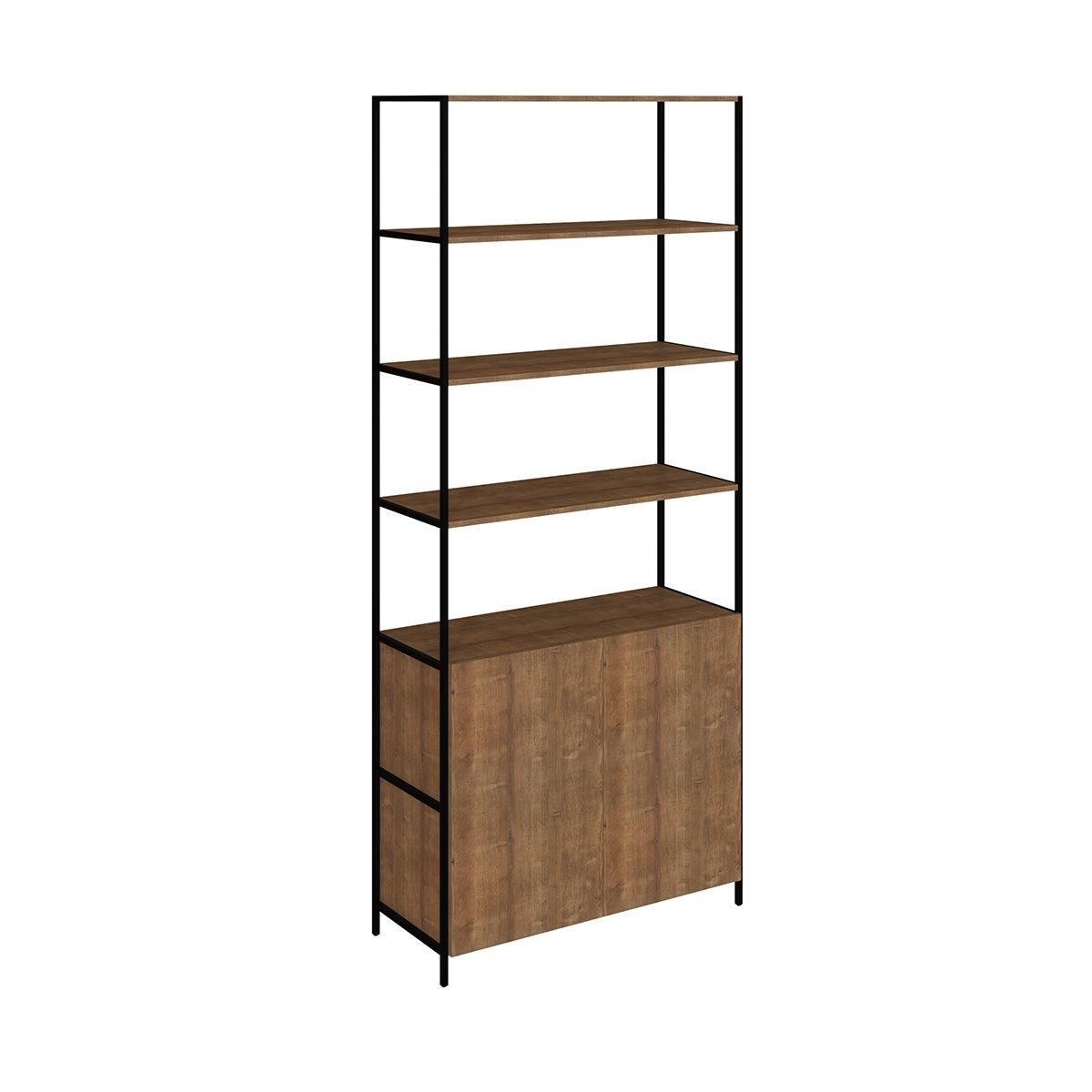 Biblioteca 2 Puertas Madera Y Negro 90x38x211 cm