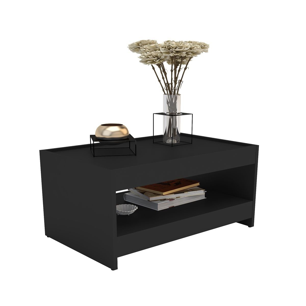 Mesa Central Negra 70x45cm Altura 33cm Mdp