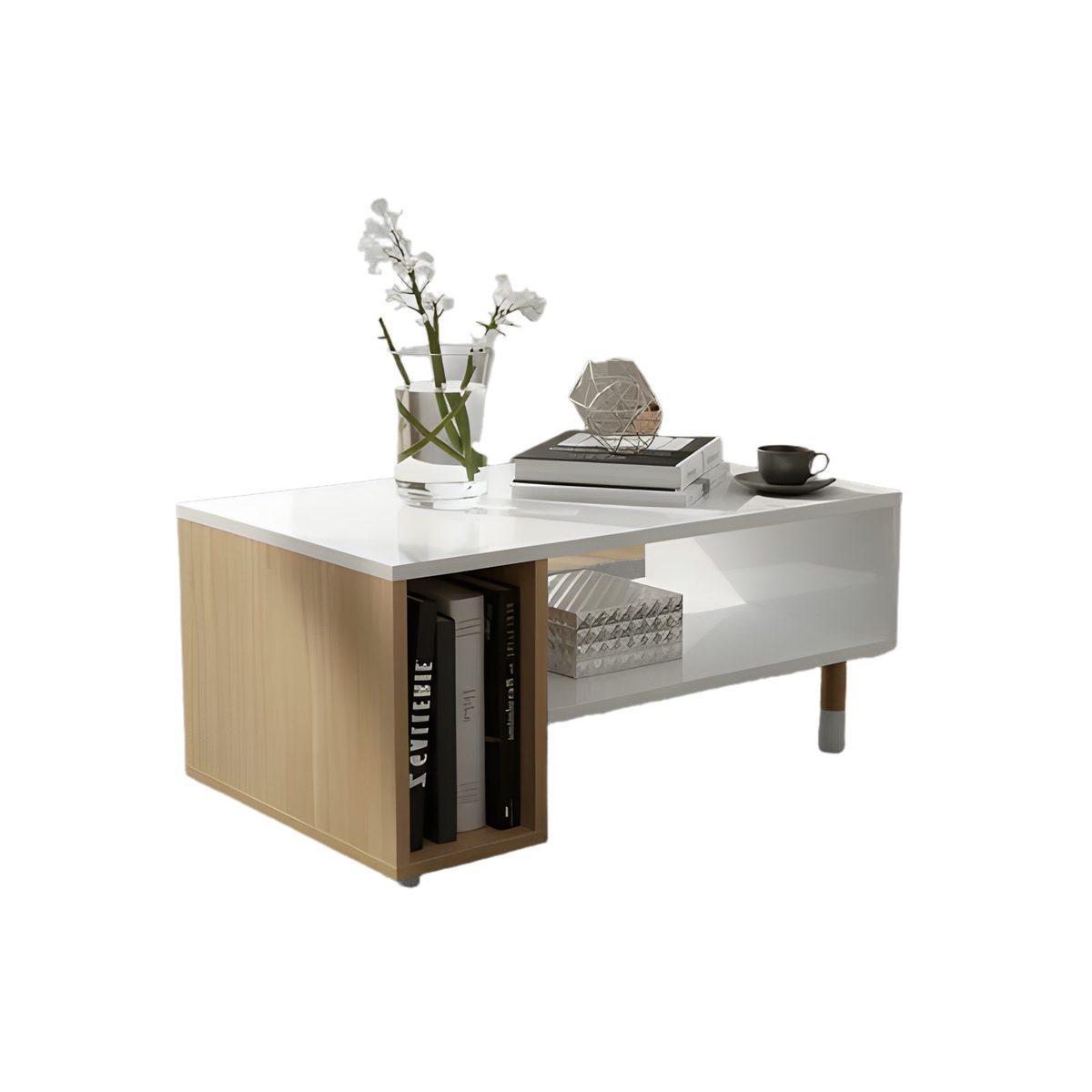 Mesa Central Blanca Y Madera 67.5x45 cm