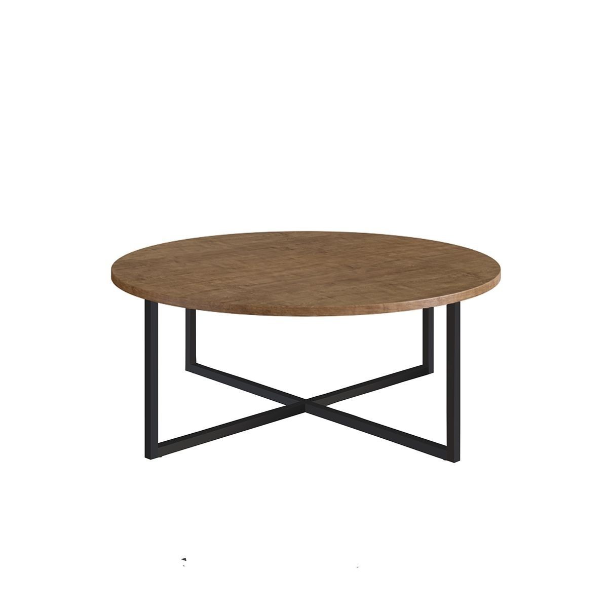 Mesa De Centro Ø70cm H27cm Acero/MDP Negro/Madera