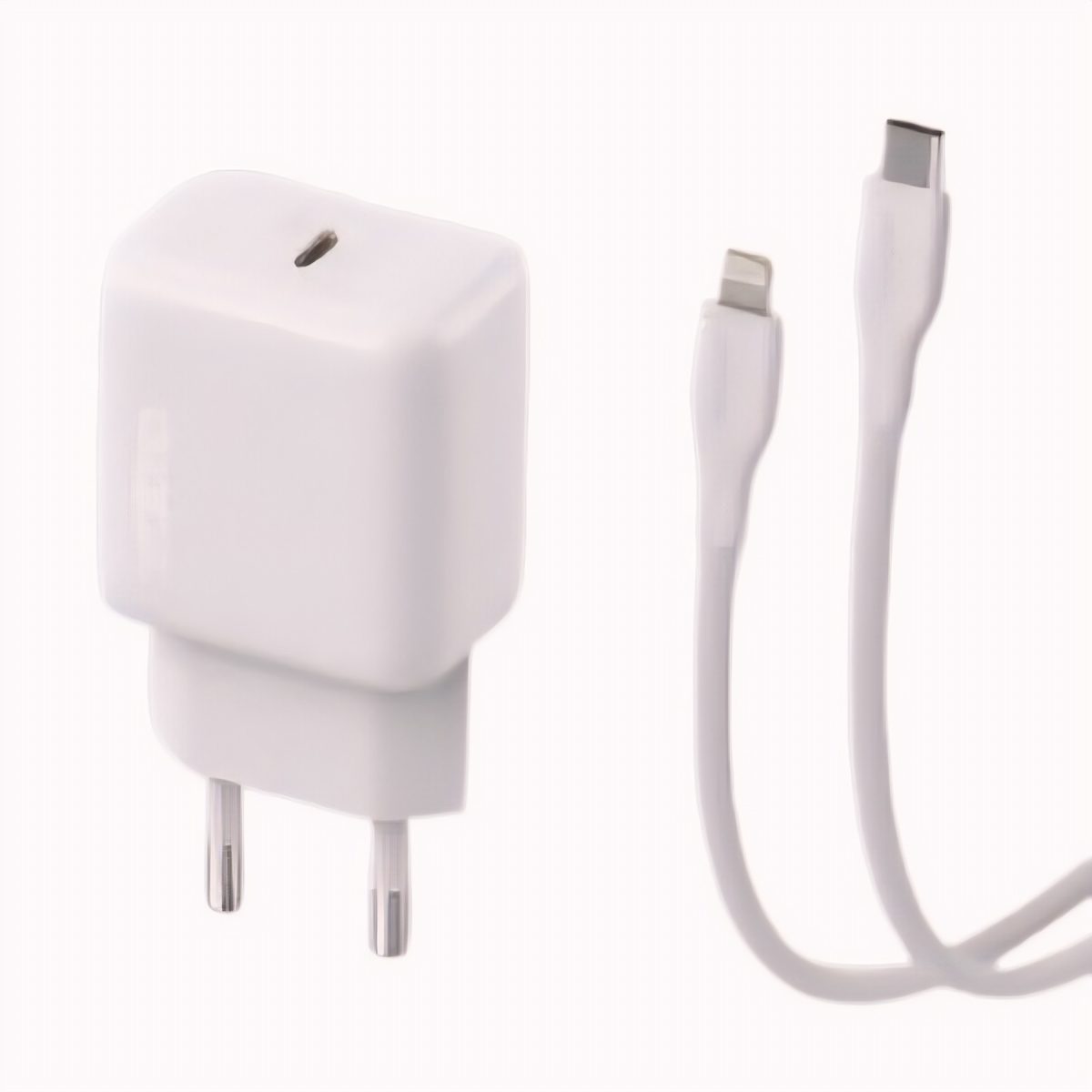Cargador De Pared USB-C 20W Pd 3.0/QC 3.0 Con Cable Lightning 1m Blanco