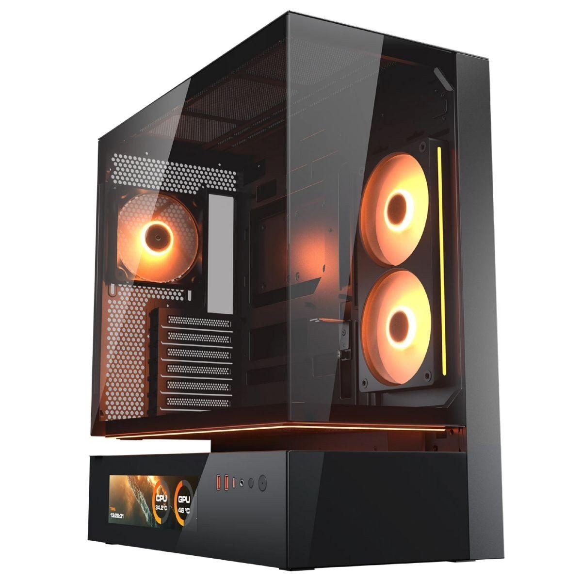 Gabinete Mid Tower Atx Con Panel Cristal Y Pantalla LCD 9.16" Argb