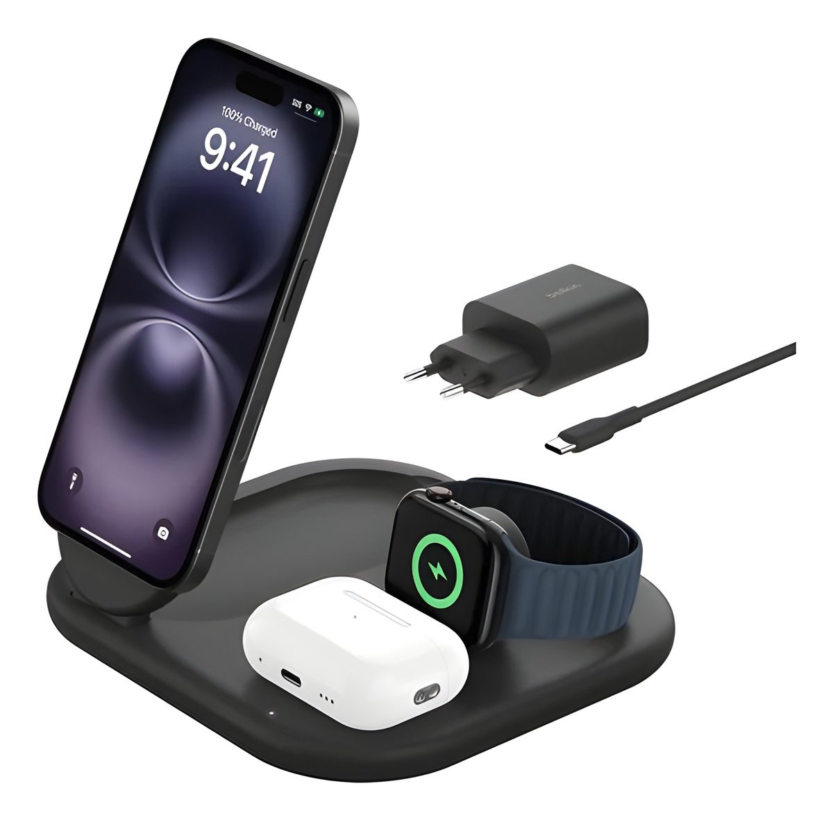 Cargador Inalámbrico 15W Qi2 3 En 1 Plegable