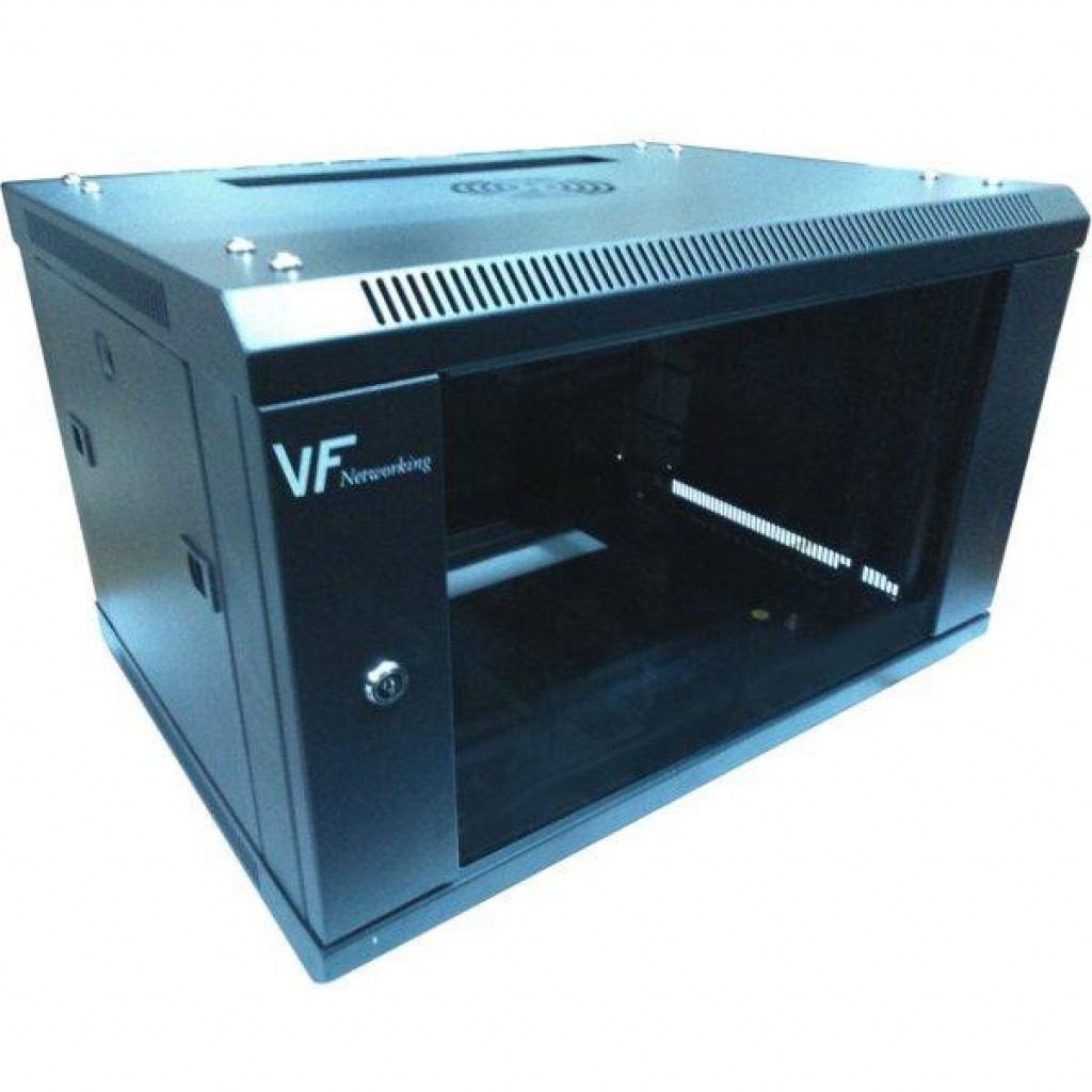 Rack De Pared 6U Negro Fijo 600x600 Con Pdu De 6 Tomas Y Tornillos