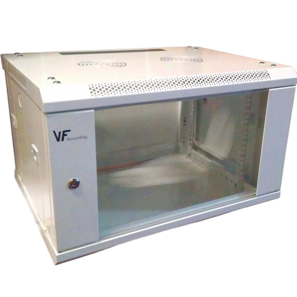 Rack De Pared 6U Blanco Fijo 600x600 Con Pdu 6 Tomas