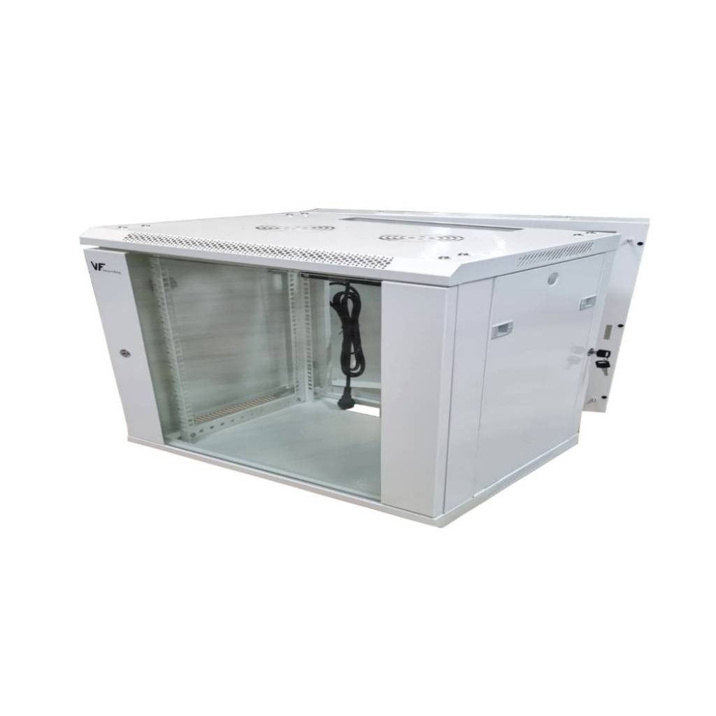 Rack De Pared 6U Pivotante Blanco 600x550 Con Pdu De 6 Tomas