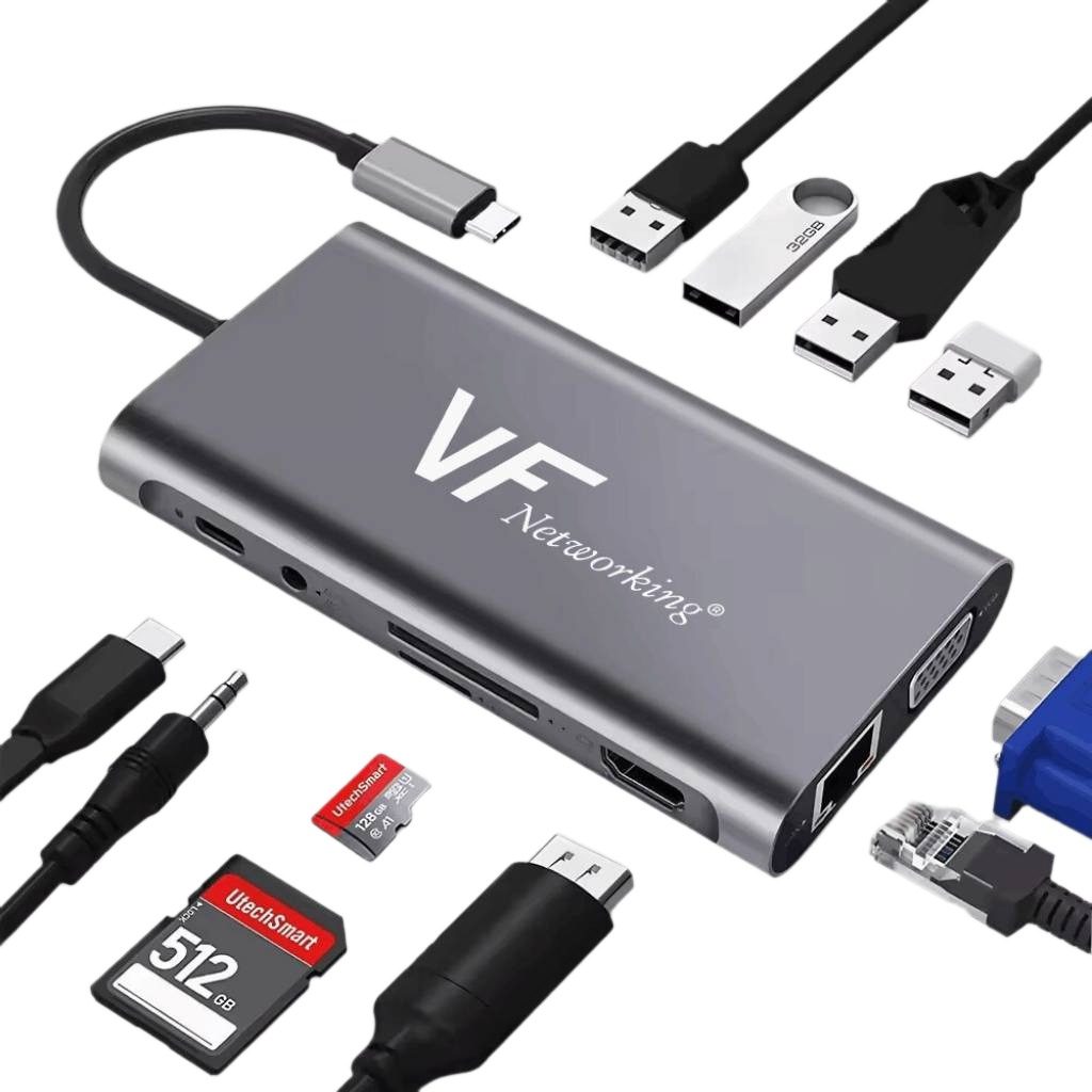 Hub USB-C 11 En 1 Con HDMI, Red RJ45 Y SD, 100W