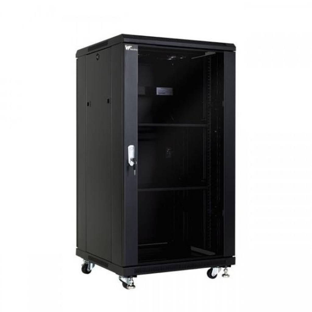 Rack De Piso 24U Negro 600x600x1250 mm Con Puerta De Vidrio