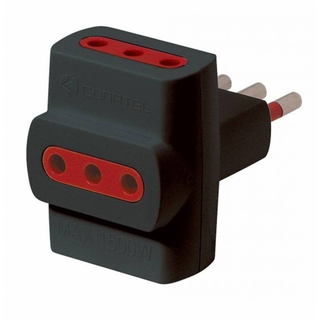Adaptador De Ficha 3 Patas A Tomacorriente 3 Patas Negro