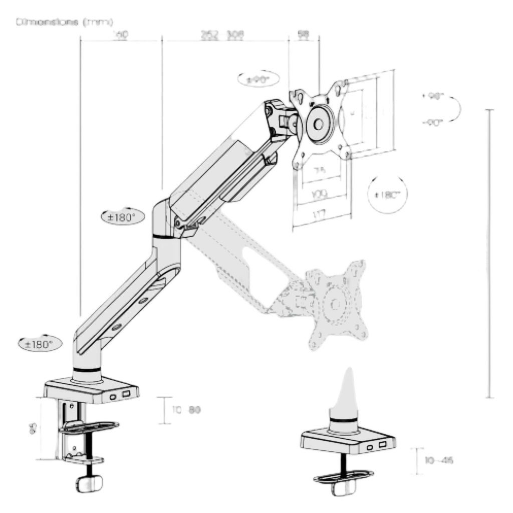 Soporte De Escritorio Con Brazo A Gas Para Pantallas 17" A 40" 12 Kg