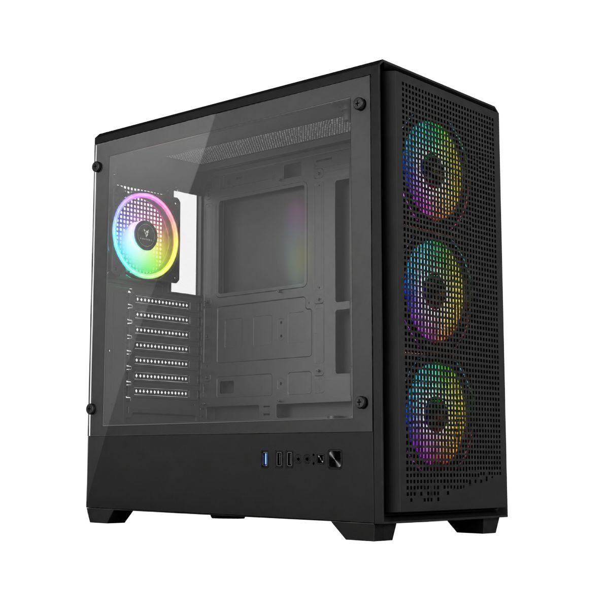 Gabinete Gaming Mid Tower Atx Negro Con 3 Fanes Frontales Argb Y Lateral Acrílico