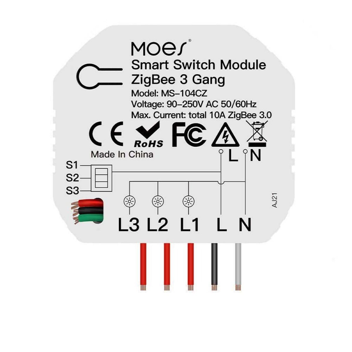 Interruptor Inteligente Mini 3 Gang Zigbee 10A 2500W Blanco
